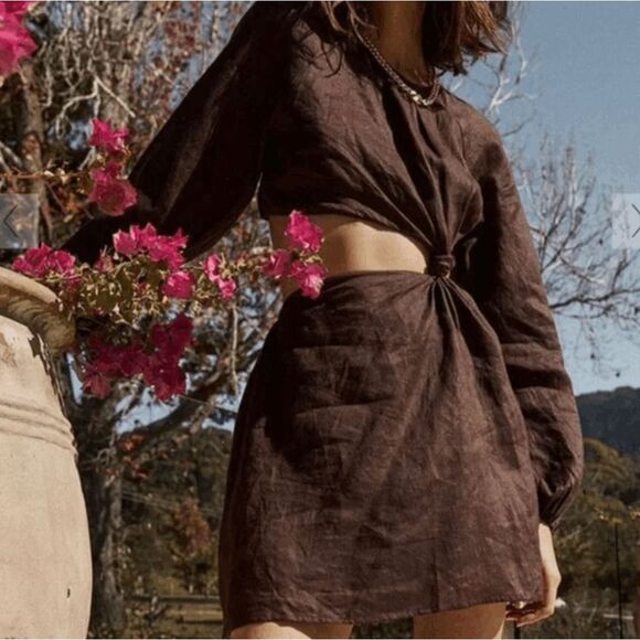 DISSH Brown Mini Dress with knot Detail - Picture 2 of 11